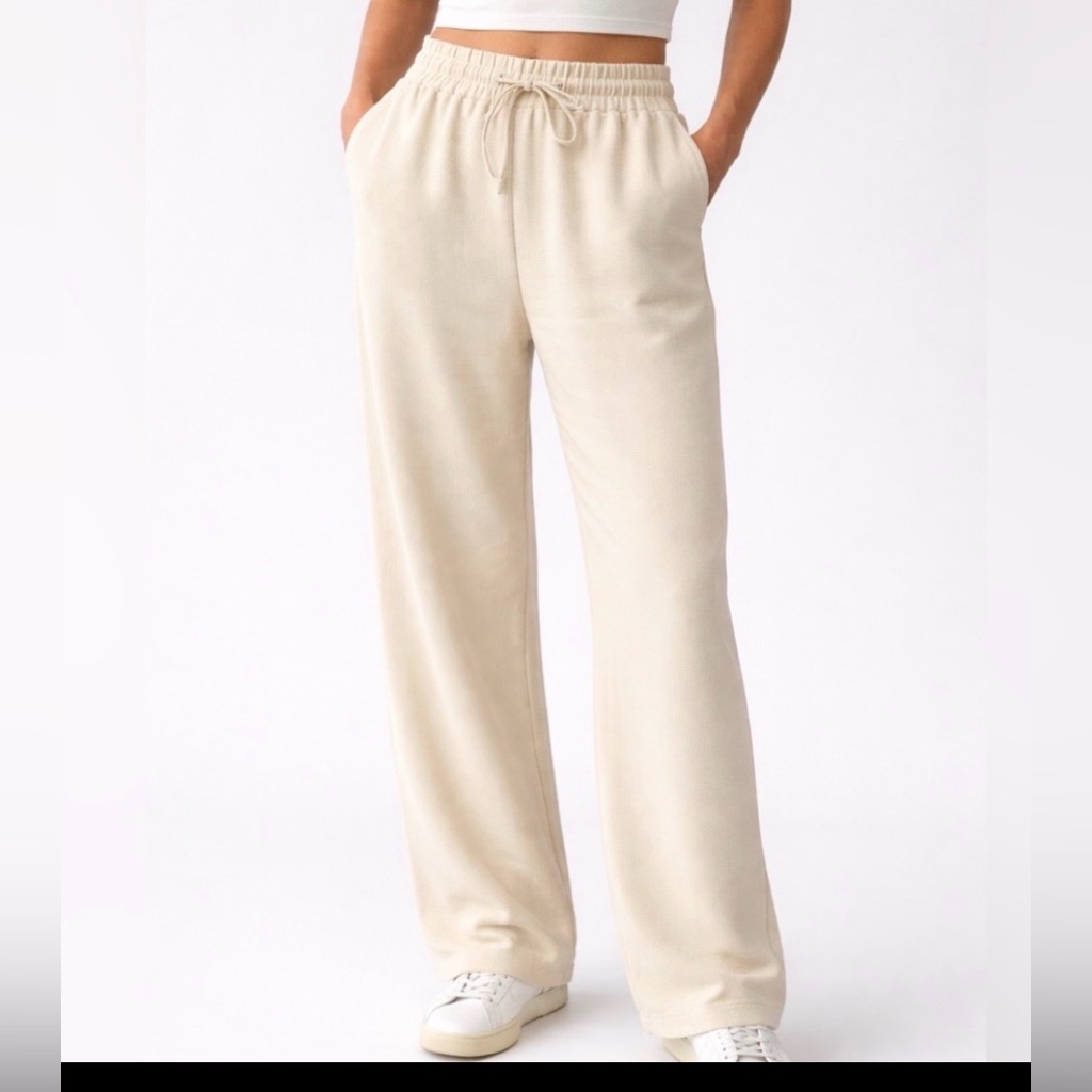 Zara Women’s Size L Cream Pull-On Pants Elastic Waist New With Tags(A249)&